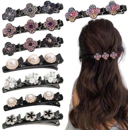 8 Stück Haarspangen Damen Glitzer, Geflochtene Haarschmuck Damen, Haarspangen für Doppelschicht Mit 3 Kleinen Clips, Kolibri Haarspange für Mädchen Modische Haarklammern