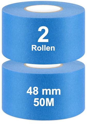 iuqiepo 2 Rollen Blaues Kreppband, Abklebeband Maler, 48 mm x 50m Malerkrepp, Wasserfest, Hochtemperaturbeständig, UV-Beständig