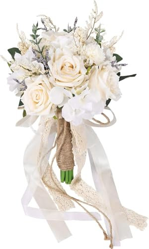 Sousi Wedding Bouquets for Bride and Bridesmaids White Artificial Rose Flowers Wedding Decoration (Champagne)