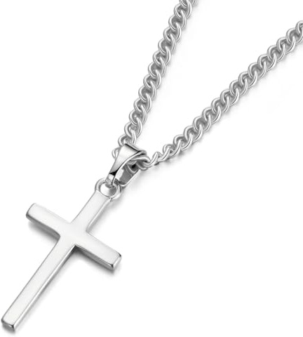 JEWAB Cross Necklace, Small Size Cross Necklaces for Boys Girls with 45+5 CM Chain | Gifts for Teenage Son Grandson Nephew Birthday Easter (Silver/Gold/Black)