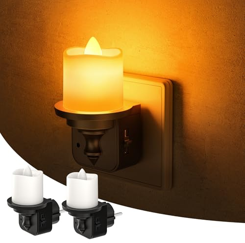 LOHAS-LED Nachtlicht mit Dämmerungssensor, Bernstein Nachtlicht Steckdose, Helligkeit einstellbar 0-100lm, LED Kerzenoptik Steckdosenlicht für Schlafzimmer, Küche, kinderzimmer, Flur, 2 Stück