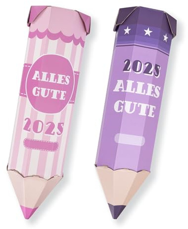 KKSJK 2pcs Schultüte, Geschwisterschultüte in Form eines Stiftes, 41*10,5 cm Geschwistertüte Selber Basteln, Geschenkverpackung Einschulung, Schulanfänger Geschenke für Jungen und Mädchen (Lila+Rosa)