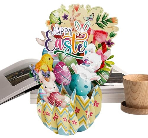 Popup Ostern Bunny Card, 3D Ostergrüßkarten | Popup Holiday Chick Notecard,Buntes -Eier -Küken Pop -up -Karte mit Umschlag für Kinder Erwachsene Ehemann Ehefrau Ehefrau
