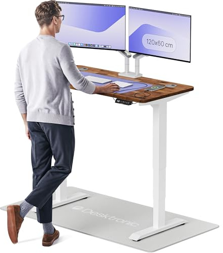 Desktronic höj- och sänkbart skrivbord 120 x 60 cm – Valnöt massivträ – Dubbelmotorsdriven – Stabilt stående bord – Slitstark arbetsstation – Pekskärm med fjärrkontroll för stående arbete