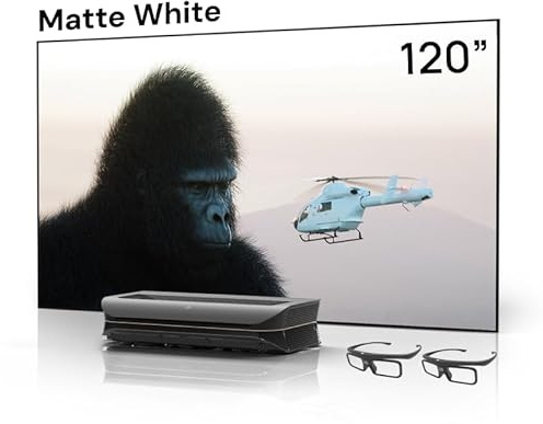 AWOL VISION Hemmabiopaket – innehåller LTV-3500 Pro 4K ultrakort avstånd laserprojektor 120 tum matt vit duk DLP Link 3D-glasögon (2--Pa