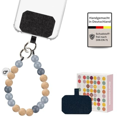 beadstars® Handykette kurz aus Holzperlen | Universal Handyanhänger für alle Smartphones | Handmade in Germany | kompatibel mit iPhone, Samsung u.a. | ideal als Geschenke für Frauen (Stonewall)