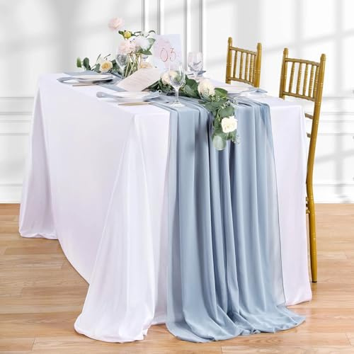 Tischläufer Chiffon,70x300 cm Tischband Stoff Tüll Waschbar Tischdeko Hochzeit Table Runner Romantisch Halbdurchsichtig Lang Stoff-Tischdecke für Boho Hochzeit Geburtstage Party Indoor & Outdoor