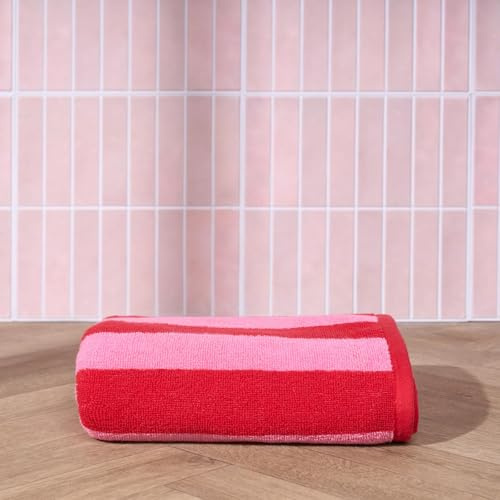 OHS Badetuch-Set mit 2 gestreiften rosa Handtüchern, 100 % Baumwolle, hoch saugfähig, schnell trocknend, Badetücher in Hotel- und Spa-Qualität, weiche Haptik, für den täglichen Gebrauch, 70 x 115 cm