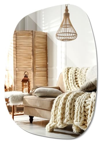 Wallfluent Specchio xxl Asimmetrico 90,9x66 cm Ondulato Forma Organica Montaggio a Parete Senza Cornice per il Bagno, Camera da Letto, Soggiorno e Corridoio Verticale o Orizzontale Forma Irregolare