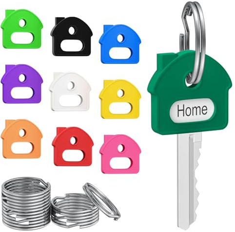 Uniclife 10 Pcs Key Covers Caps, 1 Key Identifiers with Labels, Soft Stretchy Key Covers for House Key, Cute Key Head Protectors for Standard Keys (Not for Odd-Shaped Keys), 10 Colors