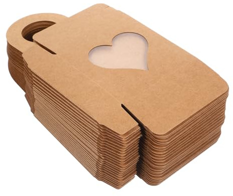 ARTIBETTER 30 Stück Weinflaschen Geschenkboxen aus Kraftpapier mit Herz-hängedesign und Sichtfenster Stabile Verpackung für Wein Kekse und Süßigkeiten Dekorative Leere Verpackungsschachteln