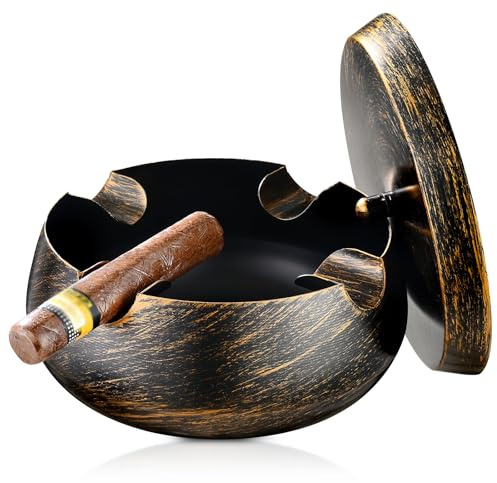Extra Large Cigar Ashtrays with Lid for Outdoors Indoors Outside Patio Living Room Home Retro Decor,2.5'' Wide Cigar Rest Ashtray for Cigars,Cigar Accessories for Men Dad Husband Boyfriend