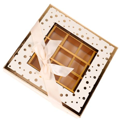 TOYZFRIENDY Leere Pralinenschachtel mit 25 Fächern Durchsichtige Geschenkbox aus Karton in Beige Schokoladenverpackung für Valentinstag und Geburtstagsfeiern
