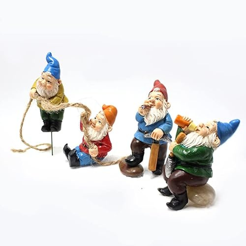 4 PCS Funny Gnomes Garden Ornaments Cute Garden Gnomes Flower Pots Hugger Resin Gonk Figurines for Gardening Lovers Garden Plant Accessories Fish Tank Edge Decoration Gardening Gifts