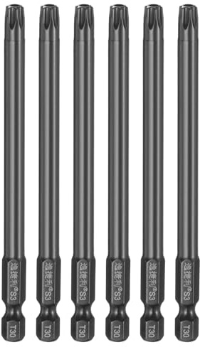 QUARKZMAN 6 Pezzi T30 Punta Cacciavite A Sezione Esagonale 1/4 Asta 100 Mm/4 Lunghezza Acciaio S3 aimanté Antimanomissione Testa A Stella 6 Punti Punte Cacciavite Esagonali, Nero