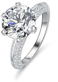 Verlobungsringe Damen, Statement Ring Damen 6-Zinkig Rund mit 2 Karat Moissanit Silber 18K Weißgold Größe 61 (19.4)