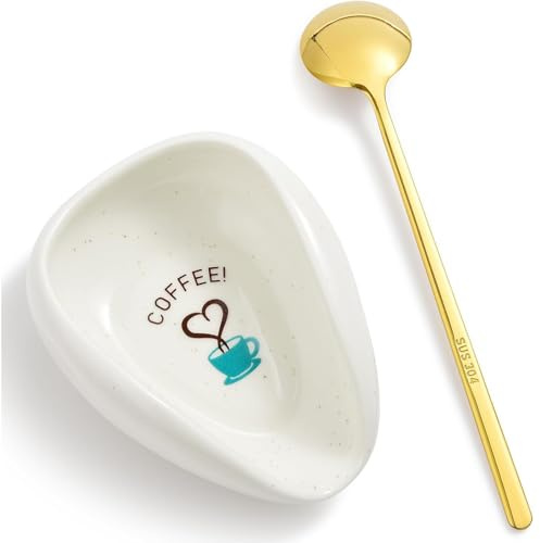 Poggiamestolo con cucchiaio da caffè dorato, supporto per cucchiaio in ceramica per bancone della cucina, regali per donne e mamme, regali di Capodanno, carino bar e accessori per spazi angolari