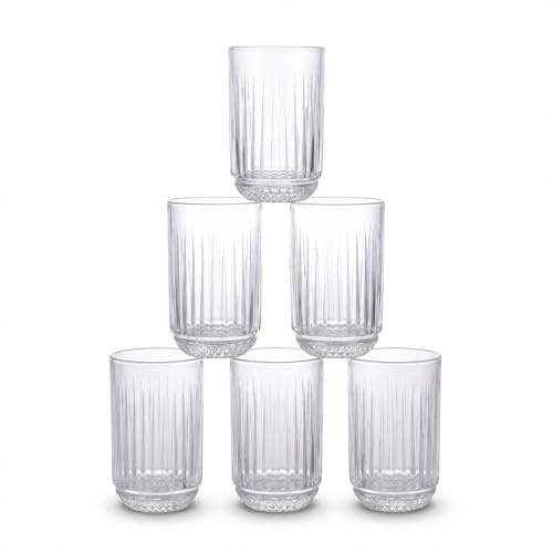 INDE SANTA CLARA | Set 6 Vasos de Cristal Agua 430cc Odiel Transparente, Vasos Agua Altos de Vidrio Relieve, Aptos Lavavajillas y Microondas
