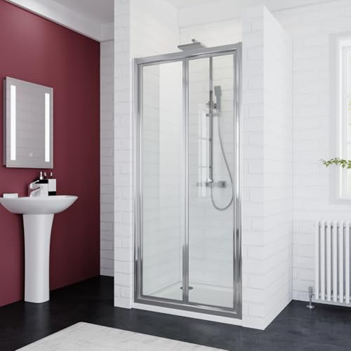 ELEGANT 800 x 800 mm Bi Fold Shower Door Enclosure Cubicle with Shower Tray Set