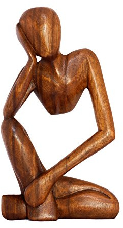 G6 Collection Statua di pensatore astratto in legno da 30,5 cm, intagliata a mano, scultura moderna e minimalista, decorazione per la casa fatta a mano, regalo d'accento (marrone)