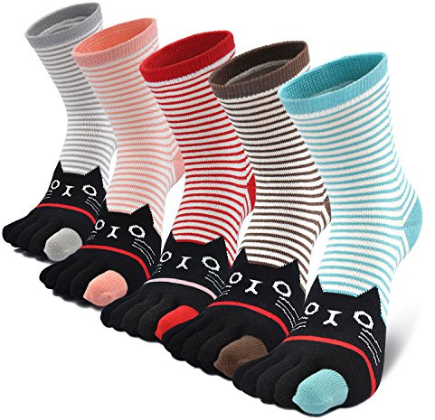 Mujer cinco calcetines de los dedos, Algod¨®n Calcetines de Animales Lindos para Mujer Calcetines de Divertidos Ocasionales, 5 pares