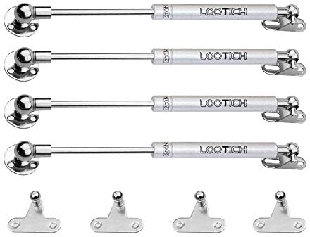 LOOTICH 200N Acero Entero Hidráulico Amortiguador Piston de Gas Resorte para Puertas Armario Muebles de Cocina Elevación Neumática Lid Stay Paquete de 4