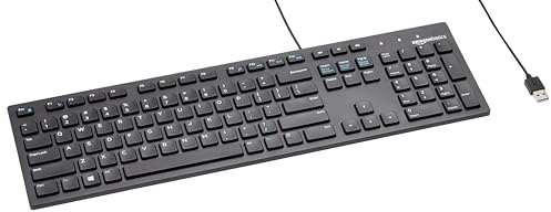 Amazon Basics Wired QWERTY Keyboard, Works with Windows, Plug and Play, Easy to Use with Media Control, Full-Sized, Black