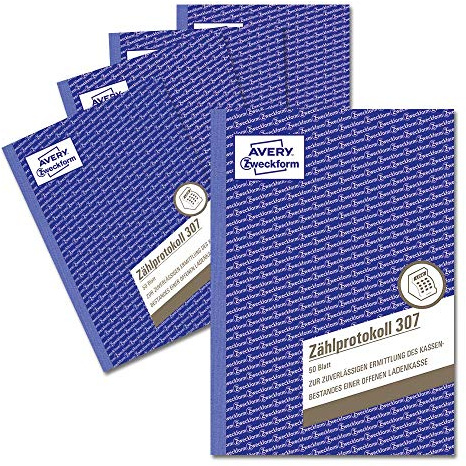 AVERY Zweckform 307-5 Zählprotokoll für offene Ladenkassen (A5, von Steuerberatern empfohlen, für Deutschland, zur einfachen und nachvollziehbaren Zählung des Barbestands, 50 Blatt) 5er Pack weiß