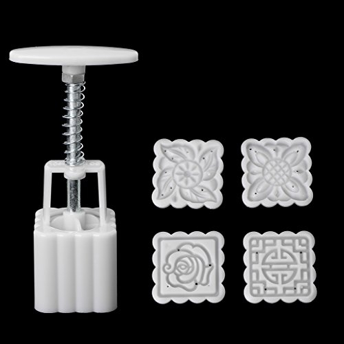 Henan 5Pcs Stamps 50g Square Flower Moon Cake Mold Mould Pastry Mooncake Hand DIY Tool