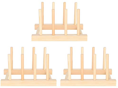 Fdit 3 Set Kitchen Bowl Dish Draining Rack, Wooden Drain Dish Rack, Dinner Plate Storage Rack, Plates rack/Pans/Cups Dish rack, Kitchen Utensils