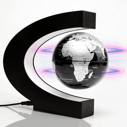 KAIMC Magnetic Levitating Globe Floating World Map with LED Light Frame and Touch Control, Rotating Earth Anti-Gravity Lamp, Cool Tech Gadgets Unique Gifts for Men Boss Coworkers Adults Kids