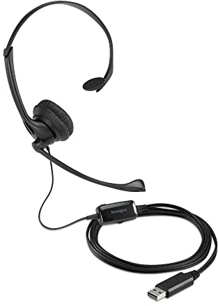 Kensington USB Mono Headset with Noise Cancelling Mic and Volume Control, Adjustable Single Headphone Set with Built-In Microphone for Comfortable Video Phone Calling & Remote Conferencing (K80100WW)