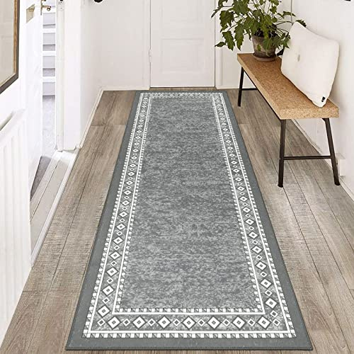 Enyhom Teppich Läufer 60x180cm Waschbar rutschfest Läufer Flur Teppich Küchenläufer dauerhaft Eingangstürmatte Teppich für Haustür, Flur, Eingang, Küche, Schlafzimmer (60 x 180 cm, Grau)