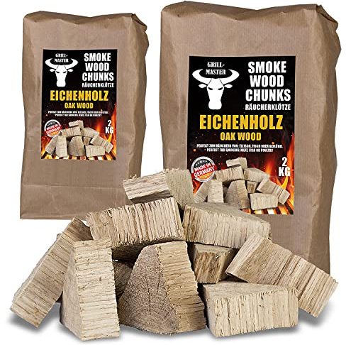 Räucherklötze Smoker Grill Chunks für BBQ Eiche Räuchern 4 kg XXXXL Räucherofen Wood Grillen Smoken Zubehör Smoke Raeuchern Feuerschale Chips Grillmaster