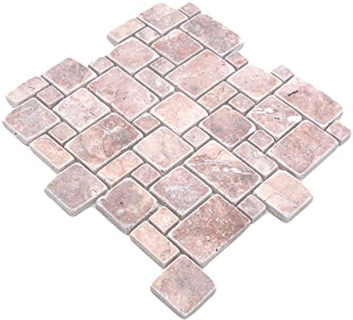 Travertin Mosaik Naturstein Mosaikfliesen Travertin rot matt Wand Boden Küche Bad Dusche