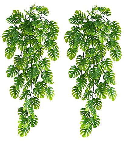 LbsAMP 2 Stück Künstliche Hängepflanze Hellgrüne 70 cm Lang Kunstpflanze Künstliche Monstera Blätter Gefälschte Ivy Hängende Girlanden für Hochzeit Hausgarten Wanddekor Hängekörbe