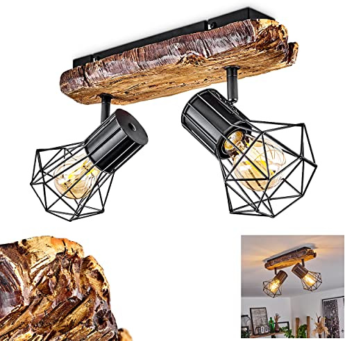 HOFSTEIN Deckenleuchte Bardhaman, verstellbare Deckenlampe aus Metall in Schwarz/Holzoptik, Leuchte im Industrial/Retro/Vintage-Design mit Lichteffekt, 2 x E27, Wohnzimmer, Esszimmer, Schlafzimmer
