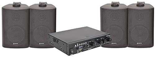 Digiteck Security Music System BC3 Package with A22 Amplifier with Matching BC3 Wall Speakers For Hotel, Office, Restaurant Include 10m Speaker Cable I Black