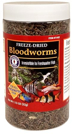 San Francisco Bay Brand Freeze-Dried Bloodworms Fish Food - All Natural High Protein Treat for Freshwater Fish, Bettas, Tetras, Barbs, Catfish, Aquatic Amphibians - Betta Fish Food - 1.13 oz (32g)
