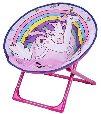 Outplea Unicornio Silla Luna para Niños, Linda Silla Redonda Animal, Silla de Camping Plegable Ligeras para Patio Playa Picnic