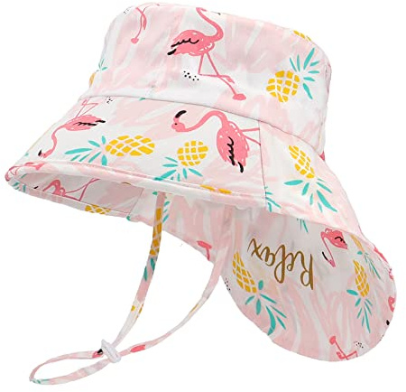 LACOFIA Chapeau de Soleil Bébé Fille Garçon Bob Anti UV en Coton Enfant Réglable Casquette d'été de Plage Piscine a Large Bord