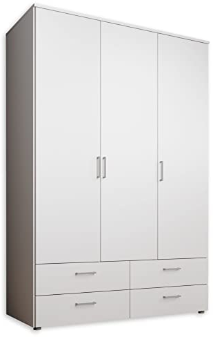 SPAZIO Kleiderschrank in Weiß - Vielseitiger Drehtürenschrank 3-türig für Ihr Schlafzimmer - 138 x 199 x 48 cm (B/H/T)