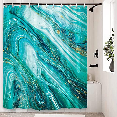 LIVETTY Mintgrün Abstrakt Duschvorhang 180×180cm mit 12 Haken Mint Hellgrün Duschvorhang Türkis Blaugrün Stoff Badezimmer Vorhang Waschbar Schnell Trocknend