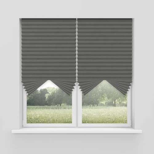 Foiresoft No Tools Pleated Fabric Shades, Temporary Window Blinds, No Drilling Self Adhesive Blinds, Easy to Cut and Install, Trim at Home, Cordless Duo Tone Blackout Grey, 48in X 72in, 1Pack