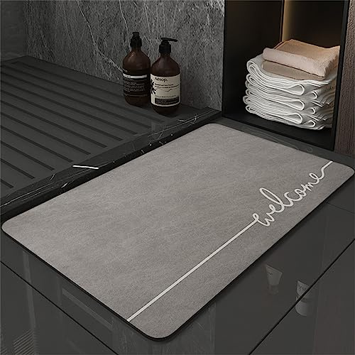 Super Absorbierende Badematte Bodenmatte 80x150cm Teppich Läufer Duschvorleger Badematte Rutschfest Fußmatten, Schnelltrocknende Badezimmerteppich Fußmatte Dusche, Badewannen Bathroom Mat Hellgrau
