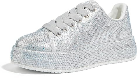 LUCKY STEP Scarpe da Ginnastica Donna Plateau Scintillanti Matrimonio Festa e Passeggio (Argento con Strass, 9US-40EU-7UK)