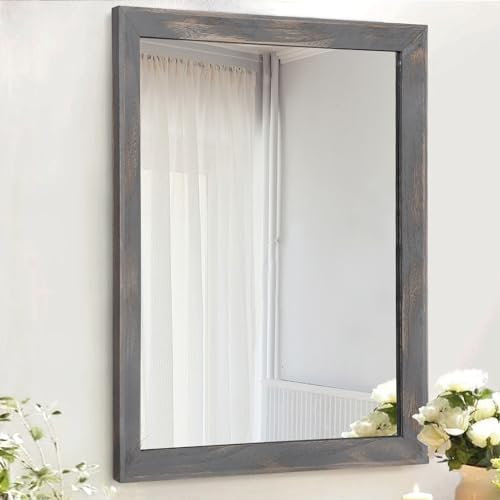 AAZZKANG Holzspiegel, rechteckig, rustikal, Wanddekoration, für Schlafzimmer, Badezimmer, Wohnzimmer, Eingangsbereich, hängende Heimdekoration, 50,8 x 40,6 cm