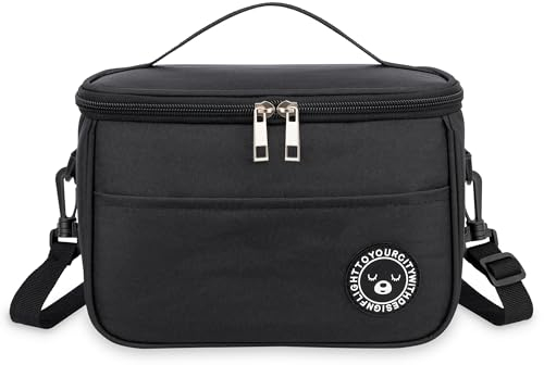 BEHONA 6.4L Insulated Lunch Bag for Adults, Foldable Cooler Bag with Oxford Fabric & Aluminum Foil Lining, Office Gym Commute Lunch Tote (Black)