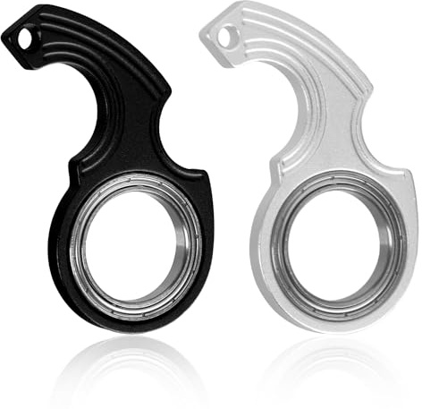 2uds Juguetes Llavero Giratorio Fidget con 1,7cm de Diámetro Interior con 2 llaveros de Metal, Llavero Giratorio de Dedo Regalos para Niños Adultos Alivio de la Ansiedad (Negro, Plata)