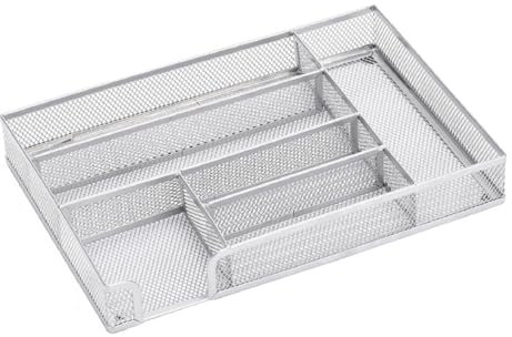 Bafnsiji Metall Besteck Tablett für Küchenschubladen, Besteck Schublade Organizer, Schreibtisch Schublade Organizer Tablett, 5 Fächer Utensil Tablett, Schubladenteiler für Küchenutensilien,B